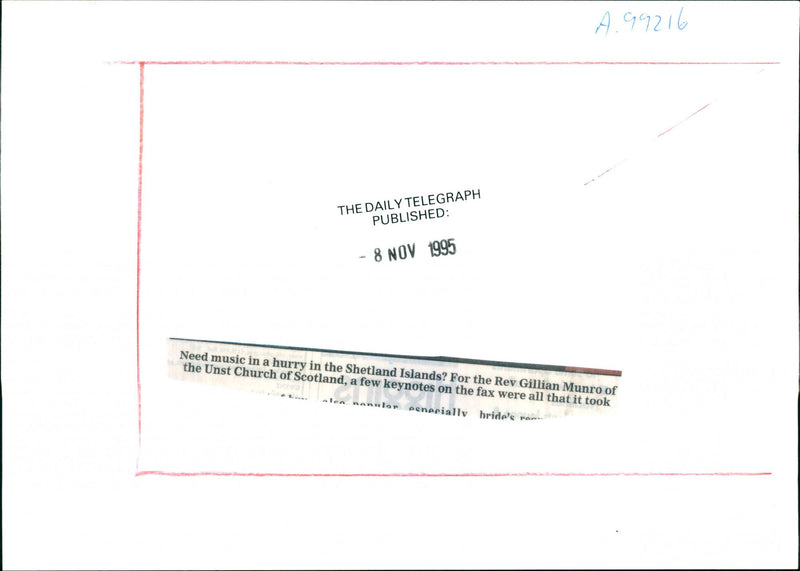 1995 THE DAILY TELEGRAPH PUBLISHED NOV NEED MUSIC HURRY - Vintage Photograph