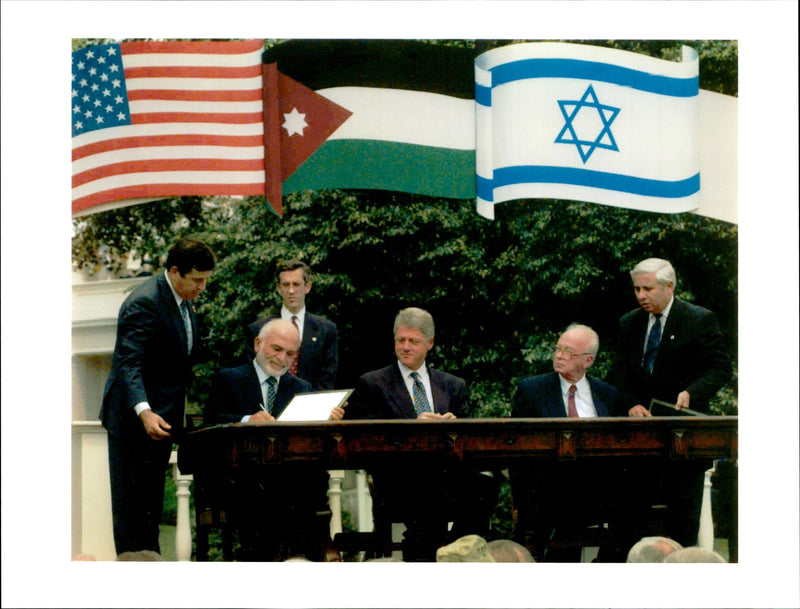 President Bill Clinton with King Hussein and Yitzhak Rabin - Vintage Photograph