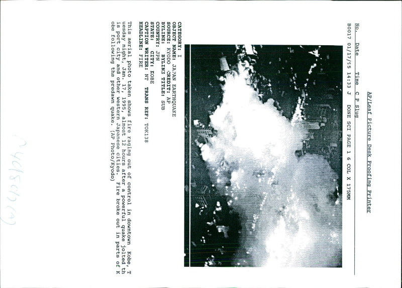 1995 AERIAL PHOTO TAKEN SHOWS FIRE RAGING OUT CONTROL TITLE WRITER COUNTRY - Vintage Photograph