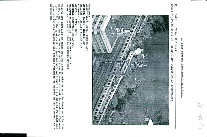 1995 THE QUAKE WITH PRELIMINARY MAGNITUDE KILLE KYODO TITLE WRITER COUNTRY - Vintage Photograph