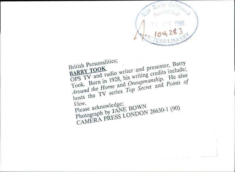 Barry Took, TV and radio writer and presenter - Vintage Photograph