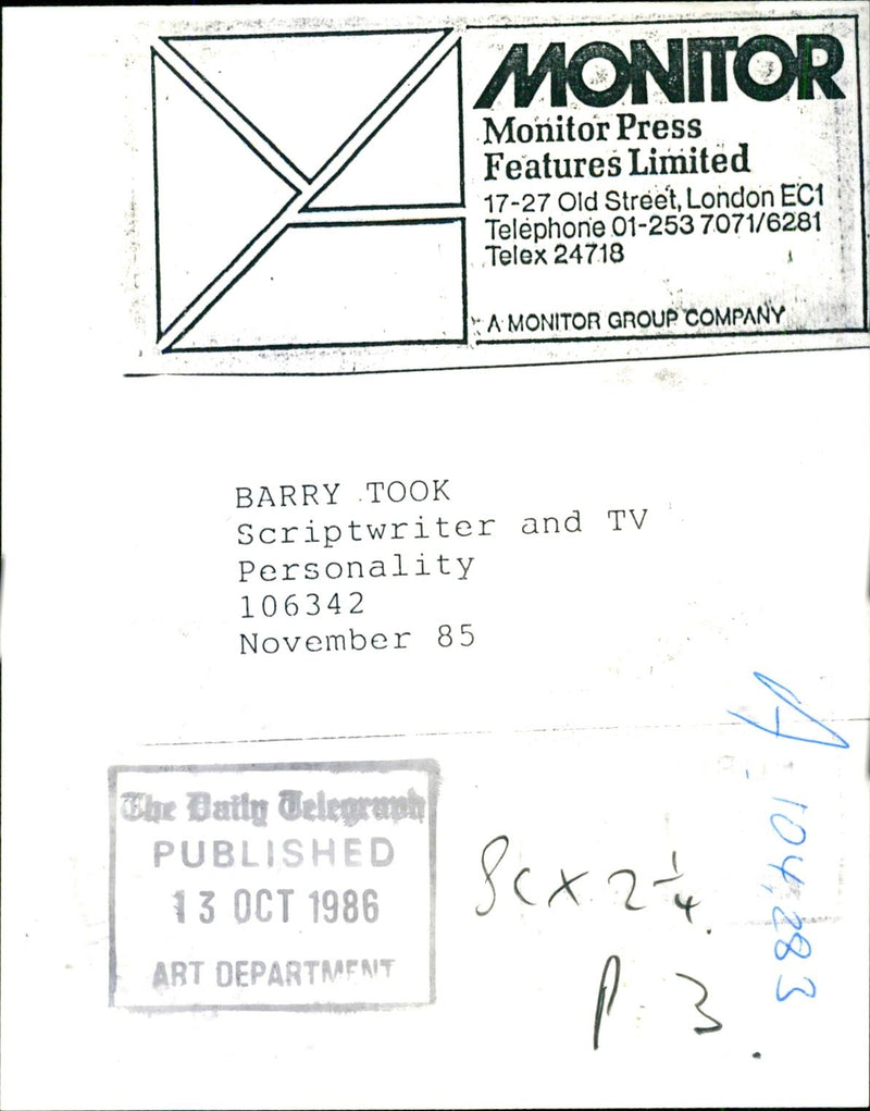 Barry Took, Scriptwriter and TV Personality - Vintage Photograph