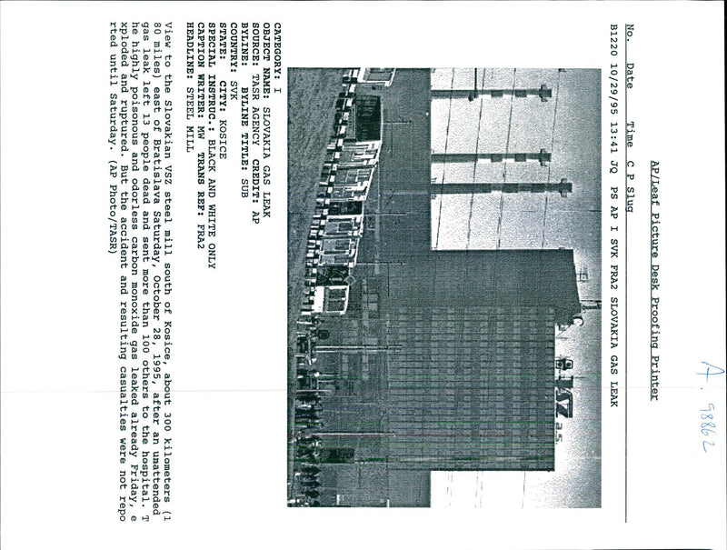 1995 GAS LEAK SLOVAKIAN STEEL MILL LEFT WHITE WRITER BLACK COUNTRY TITLE - Vintage Photograph