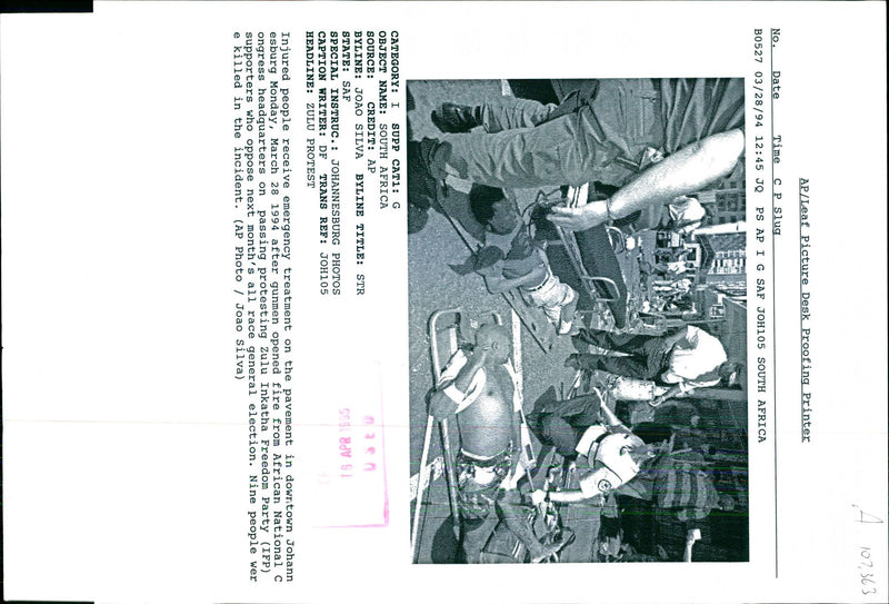 1994 GUNMEN OPENED FIRE FROM AFRICAN NATIONAL ONGRESS JOAO SILVA TITLE WRITER - Vintage Photograph