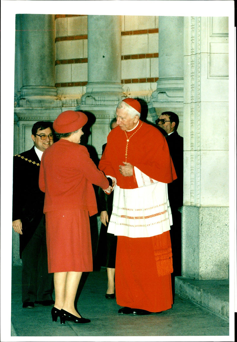 Queen and Cardinal Basil Hume. Vintage Photograph