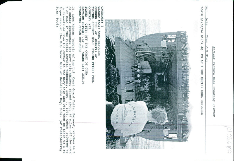 1994 THE COAST GUARD CUTTER BARANOF AND JEFFREY KEENAN TITLE WRITER - Vintage Photograph