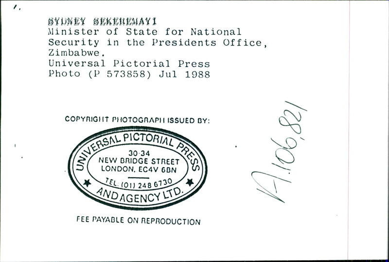 Sydney Sekeramayi, Minister of State for National Security in the Presidents Office Zimbabwe - Vintage Photograph