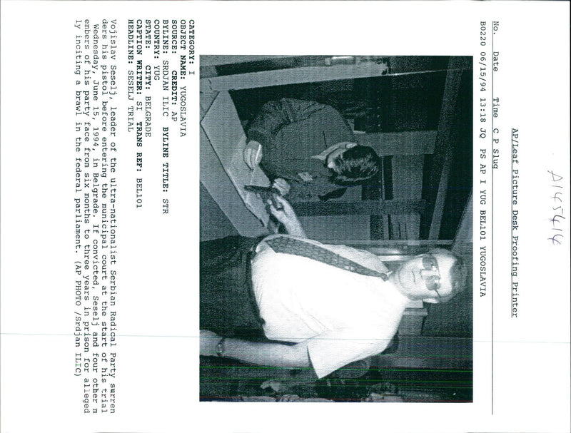 1994 VOJISLAV SESELJ AND FOUR OTHER SRDJAN ILIC TITLE WRITER LEADER COUNTRY - Vintage Photograph