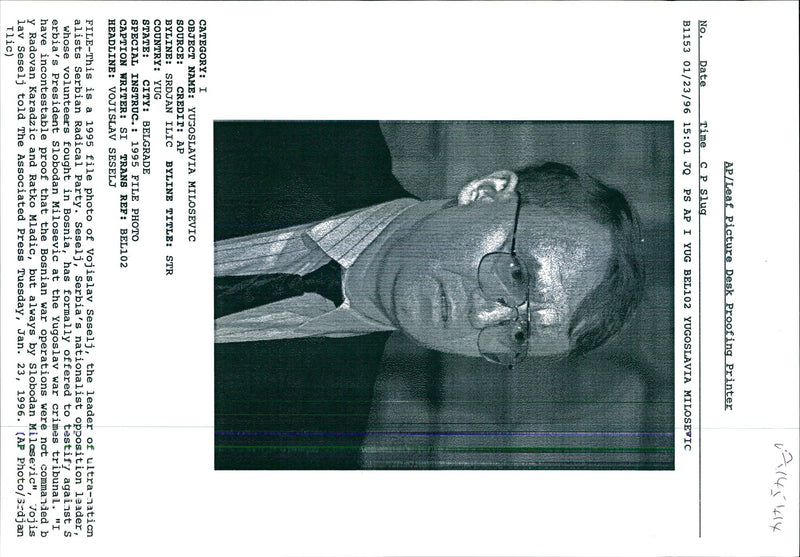 1996 VOJISLAV SESEL SRDJAN ILIC SLOBODAN MILOSEVIC WAR WRITER PRESS PRESIDENT - Vintage Photograph