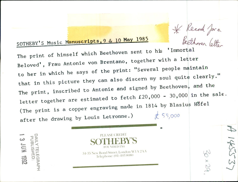 Ludwig van Beethoven music manuscript - Vintage Photograph