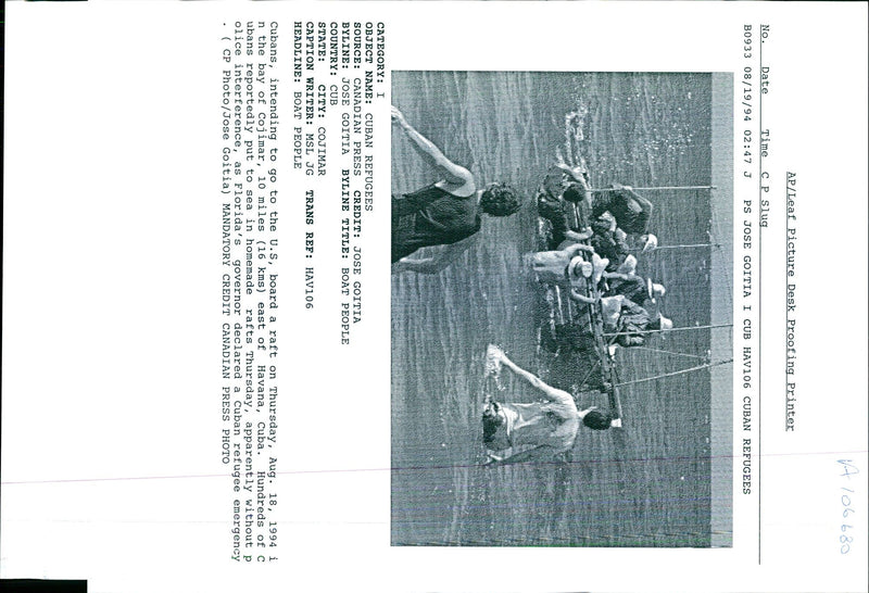 1994 EMERGENCY REFUGEE CUBAN DECLARED GOVE JOSE GOITIA TITLE WRITER SEA PRESS - Vintage Photograph
