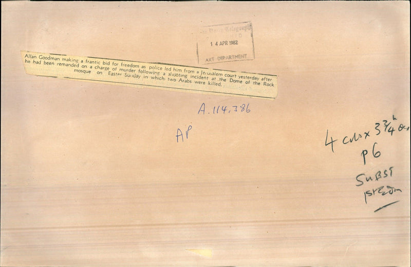 1982 ALLAN GOODMAN WAS REMANDED CHARGE MURDER FOLLOWING SHO POLICE ROCK - Vintage Photograph