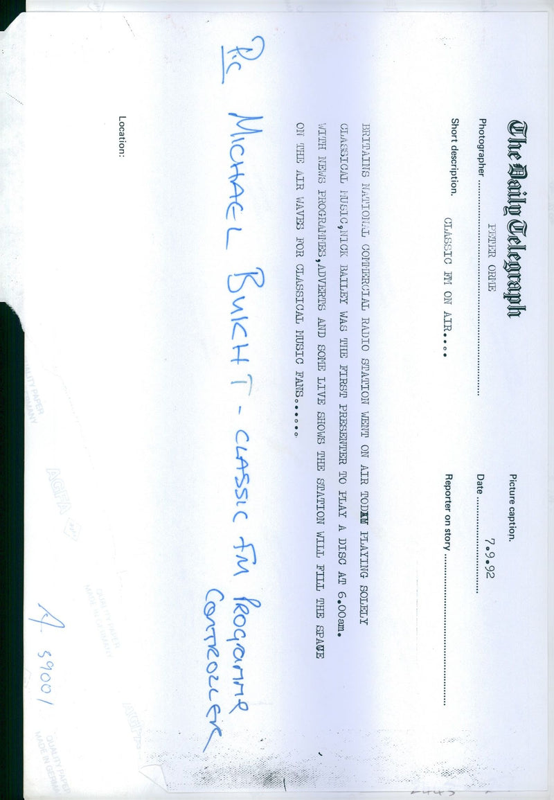 1992 THE DAILY TELEGRAPH PICTURE CAPTION PETIR NICK ROGERS KUSTO AIR MUSIC - Vintage Photograph