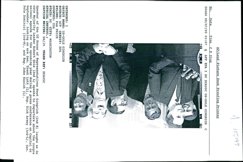 1995 TONY PRIME ROBERT DOLE JOHN KASICH DICK ARMEY GINGRICH USA WRITER LEADER PRE - Vintage Photograph