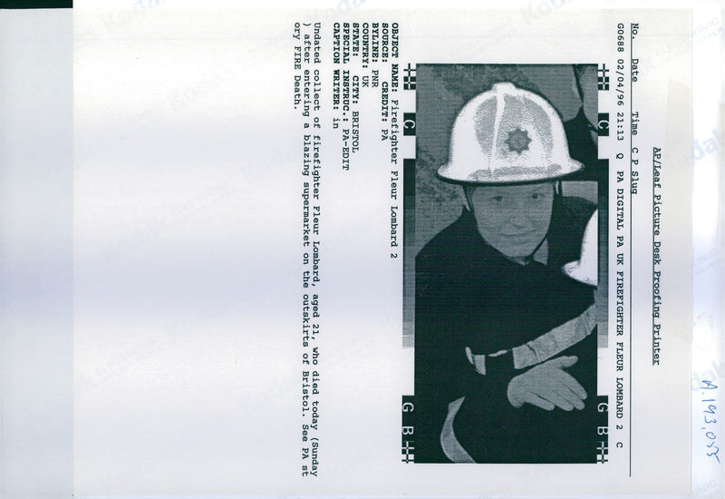 1996 FLEUR LOMBARD DIED TODAY SUNDAY AFTER ENTERING BLAZIN DEATH WRITER COUNTRY - Vintage Photograph