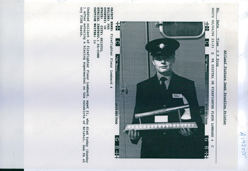 1996 FLEUR LOMBARD DIED TODAY SUNDAY AFTER ENTERING BLAZIN DEATH WRITER COUNTRY - Vintage Photograph