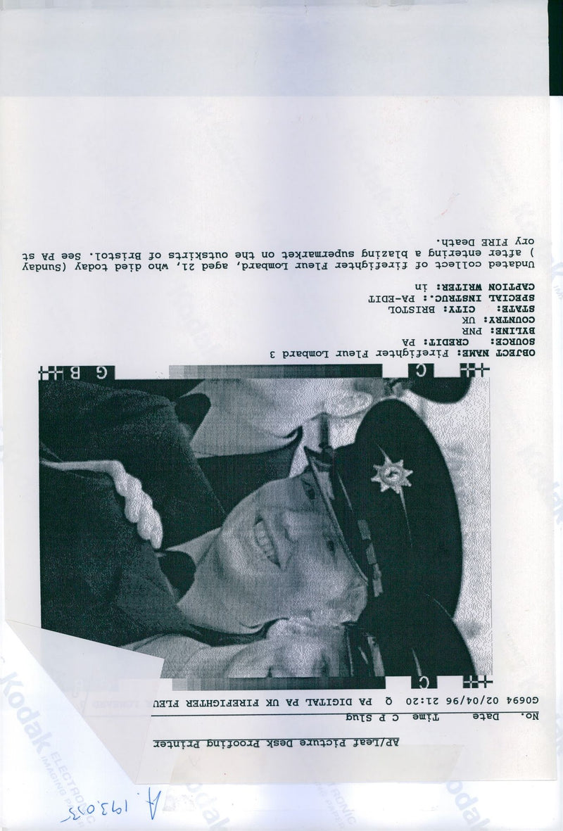 1996 FLEUR LOMBARD DIED TODAY SUNDAY AFTER ENTERING BLAZIN DEATH WRITER COUNTRY - Vintage Photograph