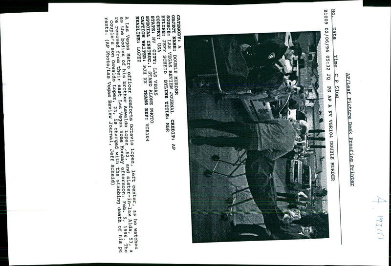 1996 OSWALDO LOPEZ CHARGED WITH THE STABBING DEATH TITLE USA WRITER COUNTRY - Vintage Photograph