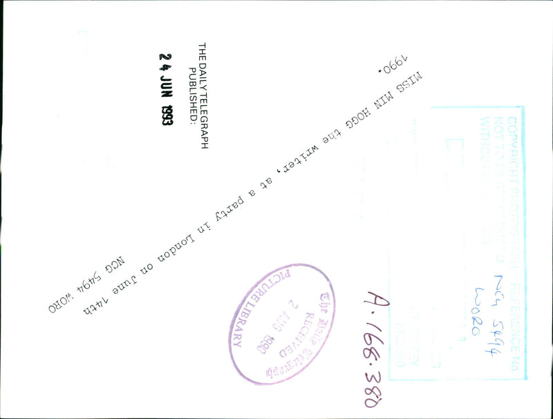 Miss Min Hogg, the writer, at a party in London - Vintage Photograph