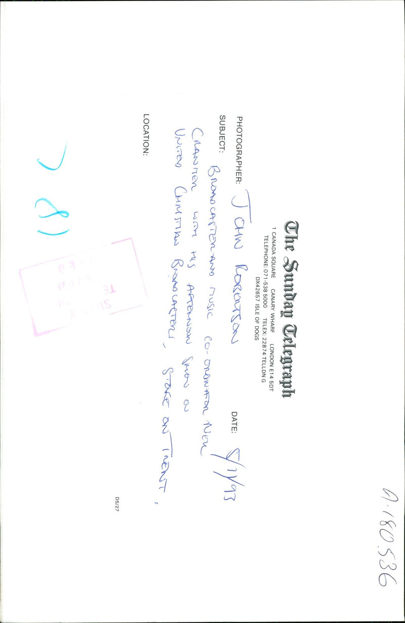 1993 THE SUNDAY TELEGRAPH PUBLISHED HODDER STOUGHT JOHN ROBERTSON MUSIC - Vintage Photograph