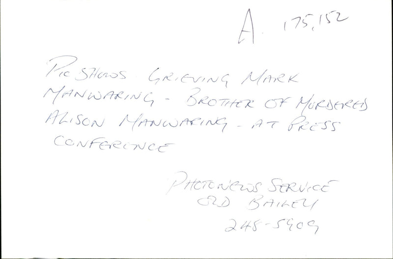 MURDERED WOMANS BROTHER HELD PRESS CONFERENCE AFTER SHE WAS FOUND ALISON - Vintage Photograph