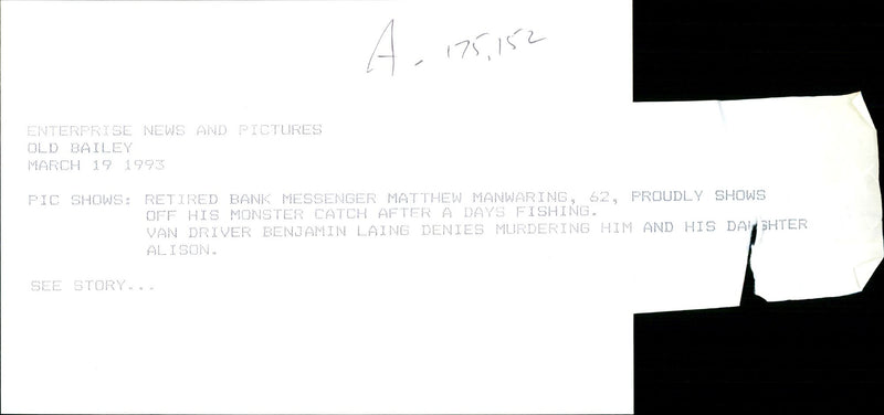 1993 NEW VAN DRIVER BENJAMIN LAING DENIES MURDERING HIS COWO OLD BAILEY RETIRED - Vintage Photograph