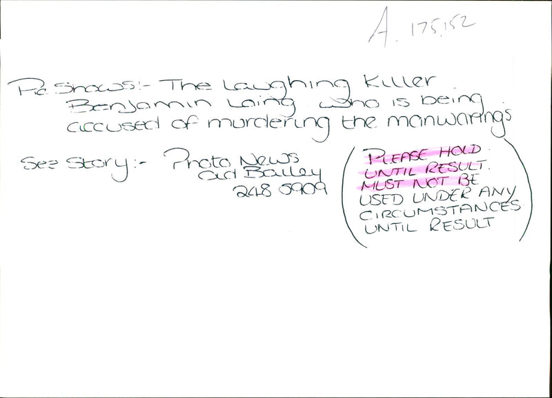 PER SHOWS THE LAUGHING KILLER ACCUSED MURDERING MANWARINGS SEA - Vintage Photograph