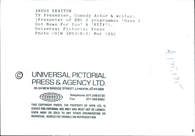 1992 ANGUS DEAYTON PRESENTERS COMEDY ACTO UNIVERSAL WRITER PRESS - Vintage Photograph