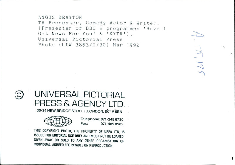 1992 ANGUS DEAYTON PRESENTERS COMEDY ACTO UNIVERSAL WRITER PRESS - Vintage Photograph