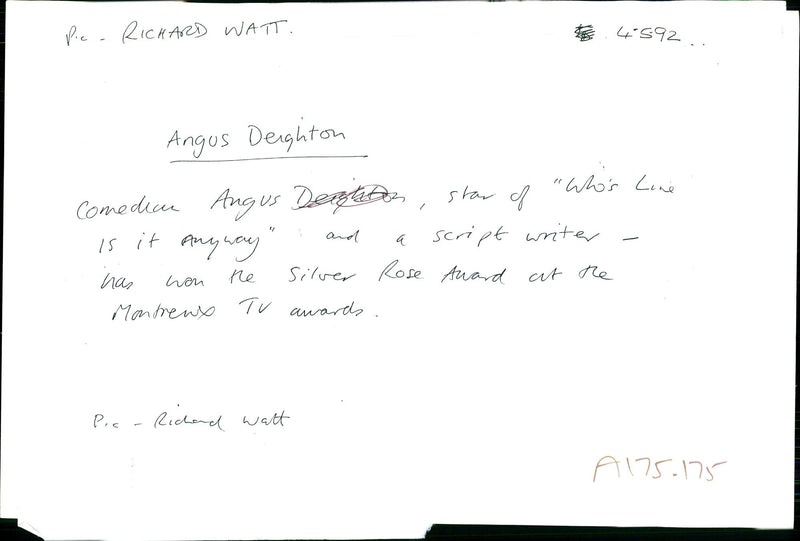 ANGUS DEAYTON DESTILO STAR ANYWAY SCRIP RICHARD OPEN WRITER - Vintage Photograph