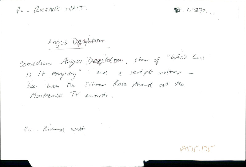 ANGUS DEAYTON DEIGHTON WHOS LONE COMEDIAN RICHARD OPEN STAR WRITER - Vintage Photograph