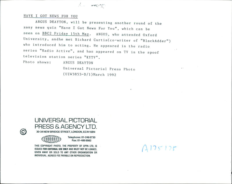 1992 ANGUS DEAYTON RICHARD OPEN CURTIS SERIES WRITER PRESS TELEVISION - Vintage Photograph