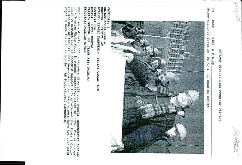 1994 ESTIMATED COALMINERS FROM ALL OVER RUSSIA DEM BACH TITLE RUSSIAN WRITER - Vintage Photograph