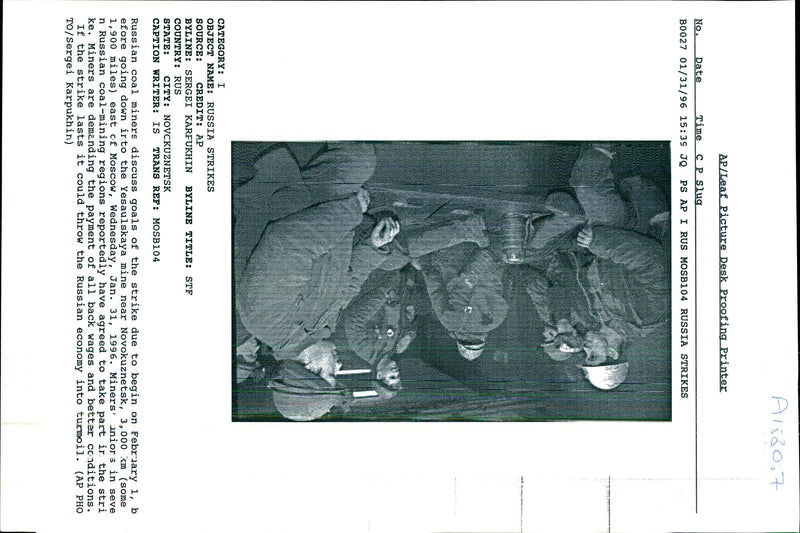 1996 RUSSIAN COAL MINERS ARE SET STRIKE FEBRUARY BACH TITLE WRITER - Vintage Photograph