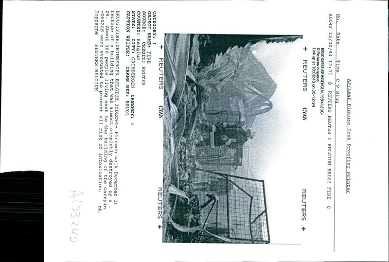 1994 FIREFIGHTERS WALK DECEMBER RECKAGE BUILDING THAT WAS ALM WRITER BELGIUM - Vintage Photograph