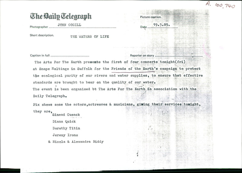 1989 FIRST FOUR CONCERTS TONIGHT FRI SNAPE MALTING JOHN COGILL BEAR DIANA - Vintage Photograph