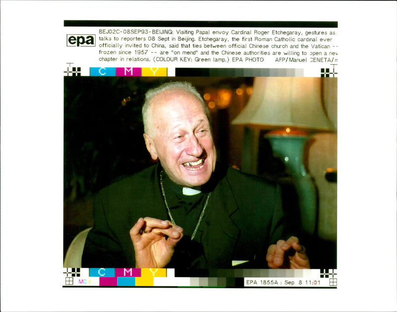1993 ROGER ETCHEGARAY CARDINAL MANUEL CENETA CHINESE CHINA - Vintage Photograph