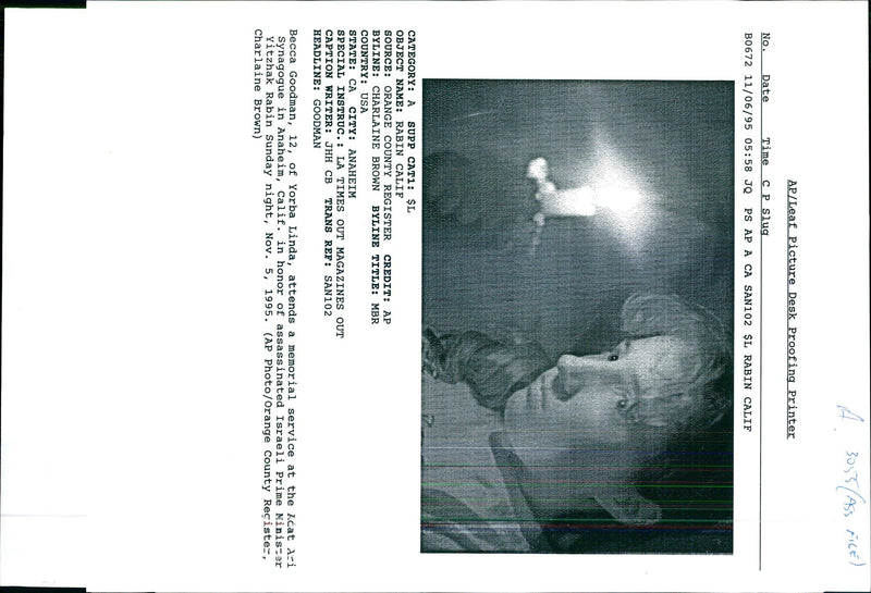 1995 YITZHAK RABIN WAS ASSASSINATED TONY PRIME LINDA TITLE USA WRITER COUNTRY - Vintage Photograph