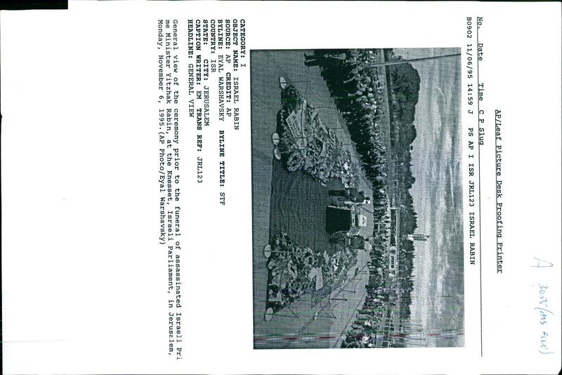 1995 YITZHAK RABIN WAS ASSASSINATED EYAL WARSHAVSKY TITLE WRITER COUNTRY - Vintage Photograph