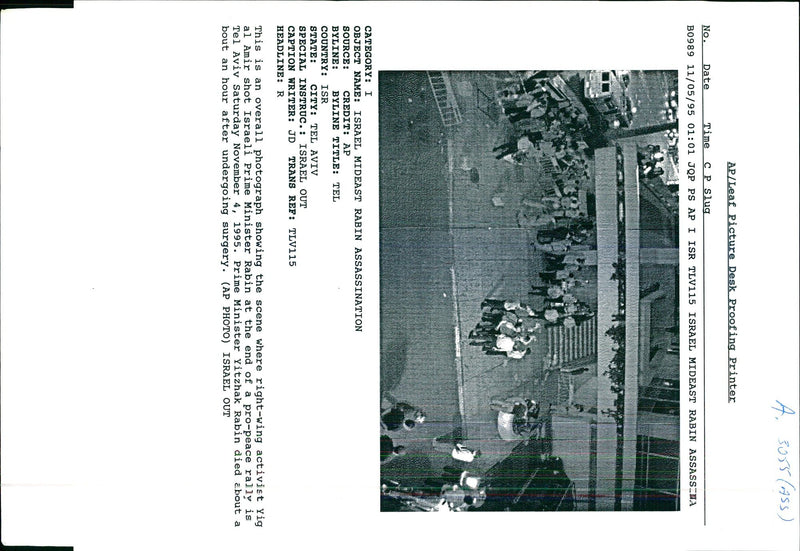 1995 THIS OVERALL PHOTOGRAPH TONY PRIME RABIN TITLE WRITER COUNTRY DIED - Vintage Photograph