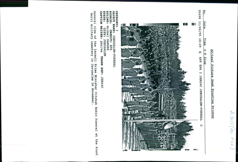 1995 YITZHAK RABINS FUNERAL WAS HELD JERUSALEM TONY PRIME MILITARY WRITER - Vintage Photograph