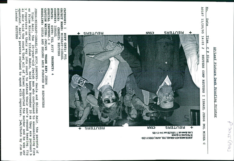 1995 YIGAL AMIR CONFESSED ASSASSINAT TONY PRIME RABIN JERO WRITER COUNTRY - Vintage Photograph