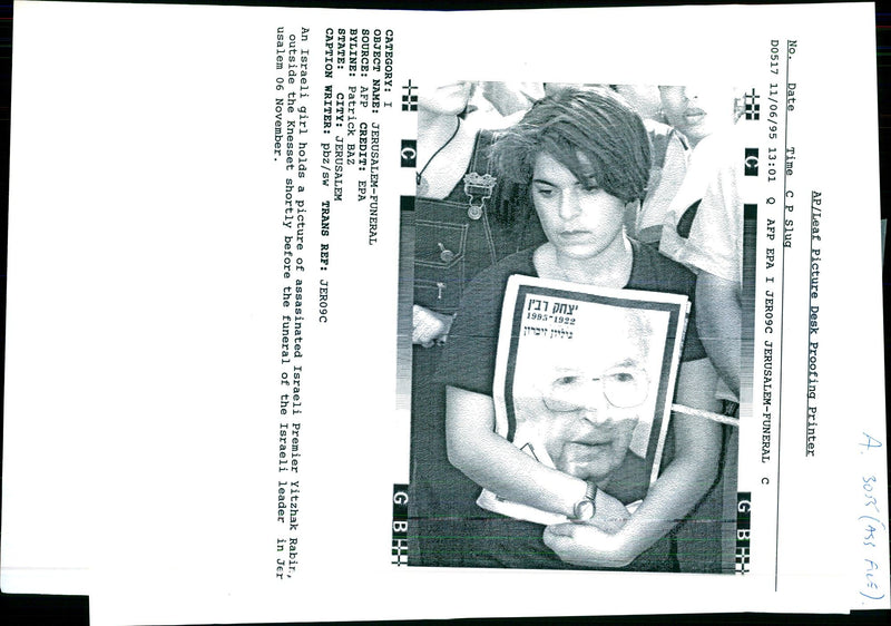 1995 ISRAELI PREMIER YITZHAK RABIR WAS ASSASSINATED PATRICK BAZ WRITER LEADER - Vintage Photograph