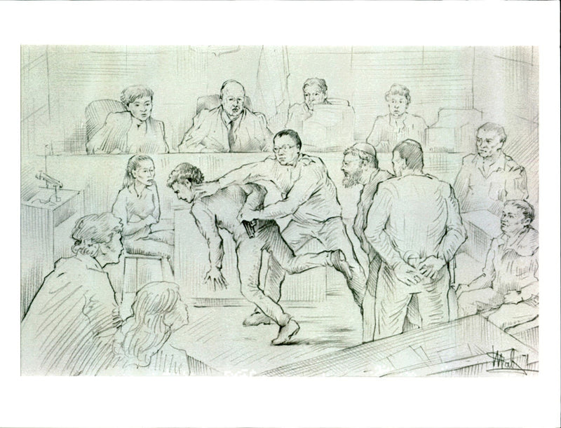 1996 SKETCH REENACTMENT SCENE YAMIN POLICE WRITER OFFICER ARTIST COUNTRY - Vintage Photograph