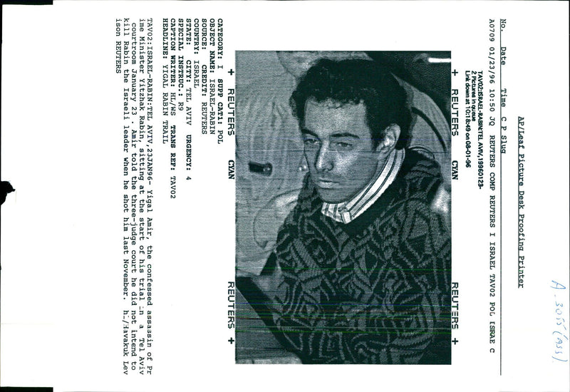 YIGAL AMIR TOLD THE THREE JUDGE COURT DID RABIN WRITER LEADER COUNTRY - Vintage Photograph