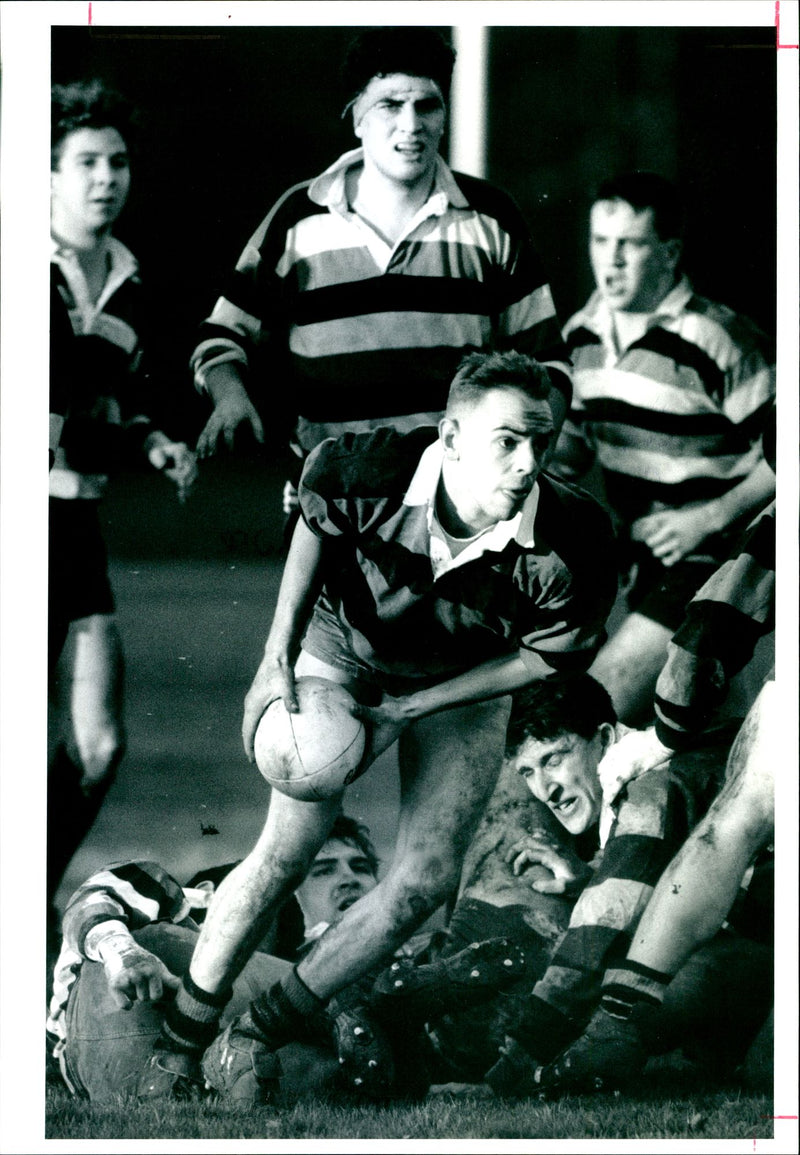 Chris Parry, UCH scrum-half, clears from a loose maul against St Thomas - Vintage Photograph