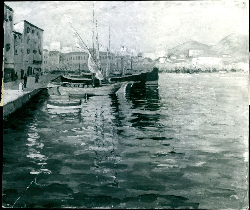 "The Harbour at Cannes", painted by Sir Winston Churchill about 1930 - Vintage Photograph