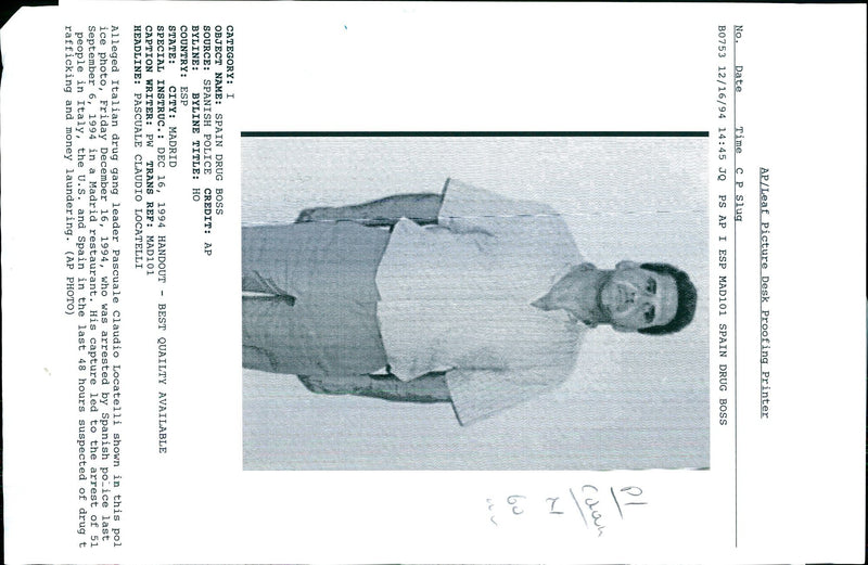 1994 PASCUALE CLAUDIO LOCATELLI WAS ARRESTED WRITER LEADER ITALY ITALIAN TITLE - Vintage Photograph