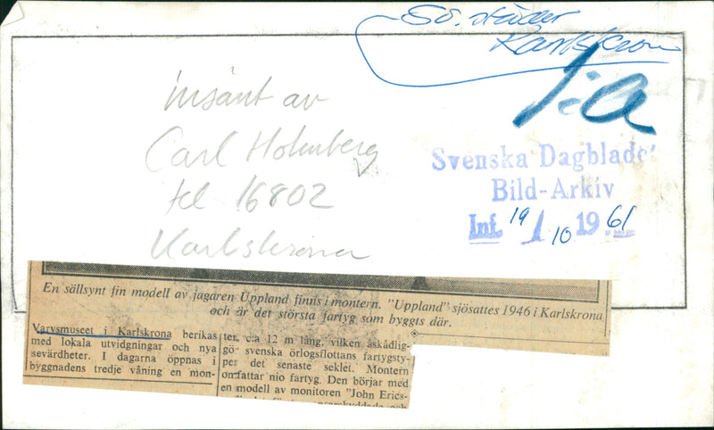 Model of the ship "Uppland" - Vintage Photograph