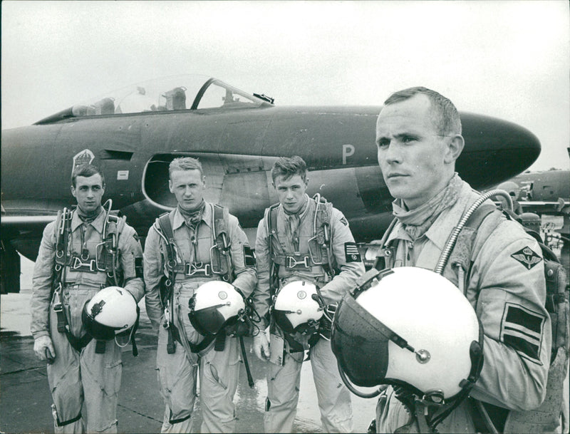 Pilot Harry Pettersson, second lieutenant Sven-Olle Roslin, Field Pilot Rolf Törnkvist and Lieutenant Sven Ivar Sävås Smen - display group F6 - Vintage Photograph